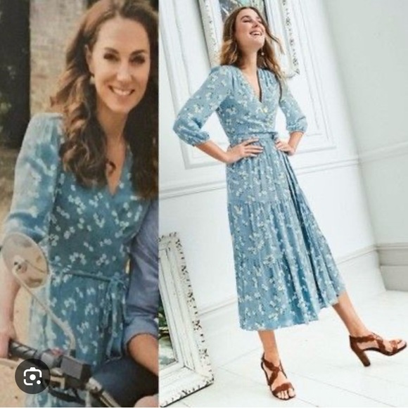 BODEN | Aurora Midi Wrap Dress Heron Blue Floral ASO Kate Middleton Size… - Picture 1 of 16